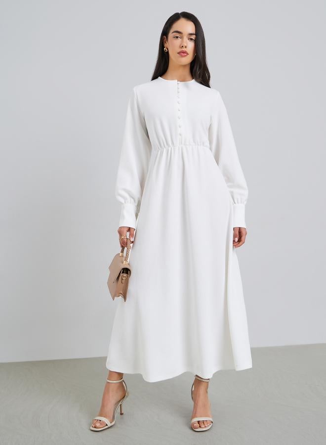 Styli Women White Buttoned A-Line Midi Dress - Image 3